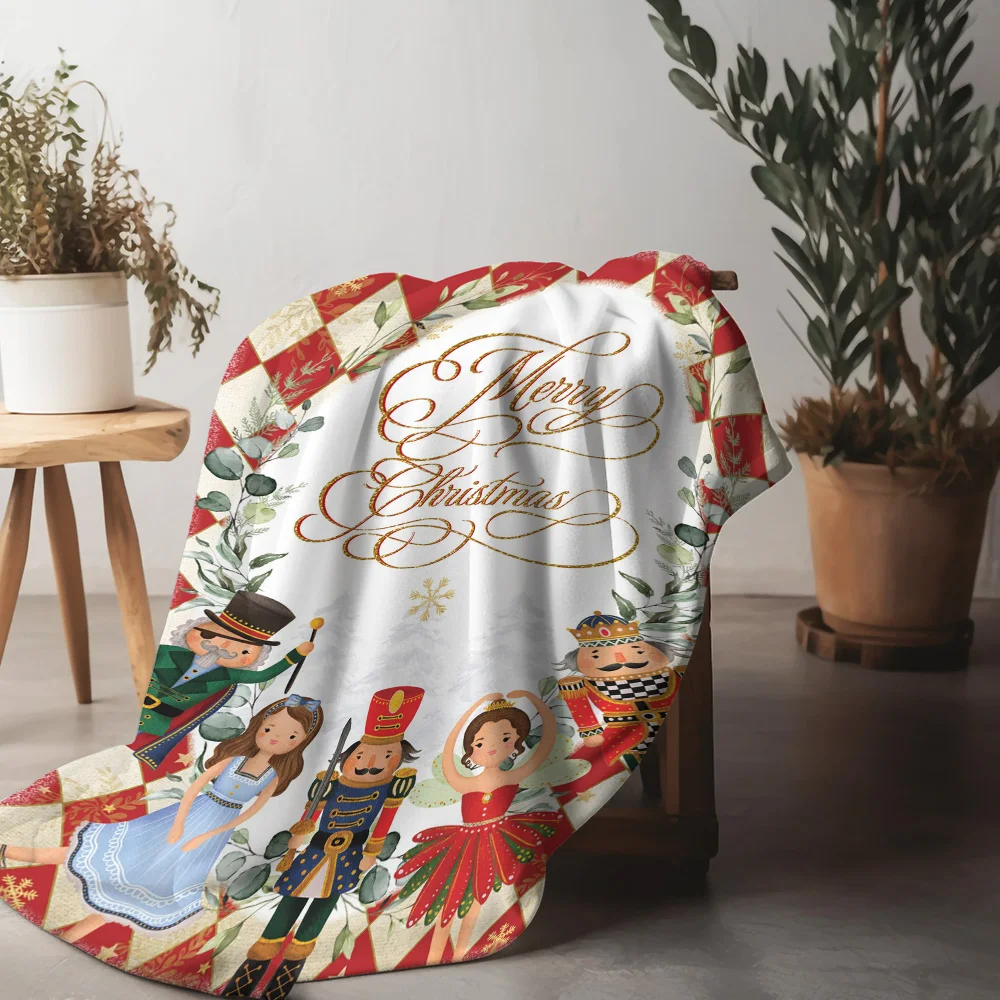 Nutcracker Ballet Christmas Fleece Blanket, Golden Merry Christmas Script with Character Collection, Classic Holiday Throw - Image 6