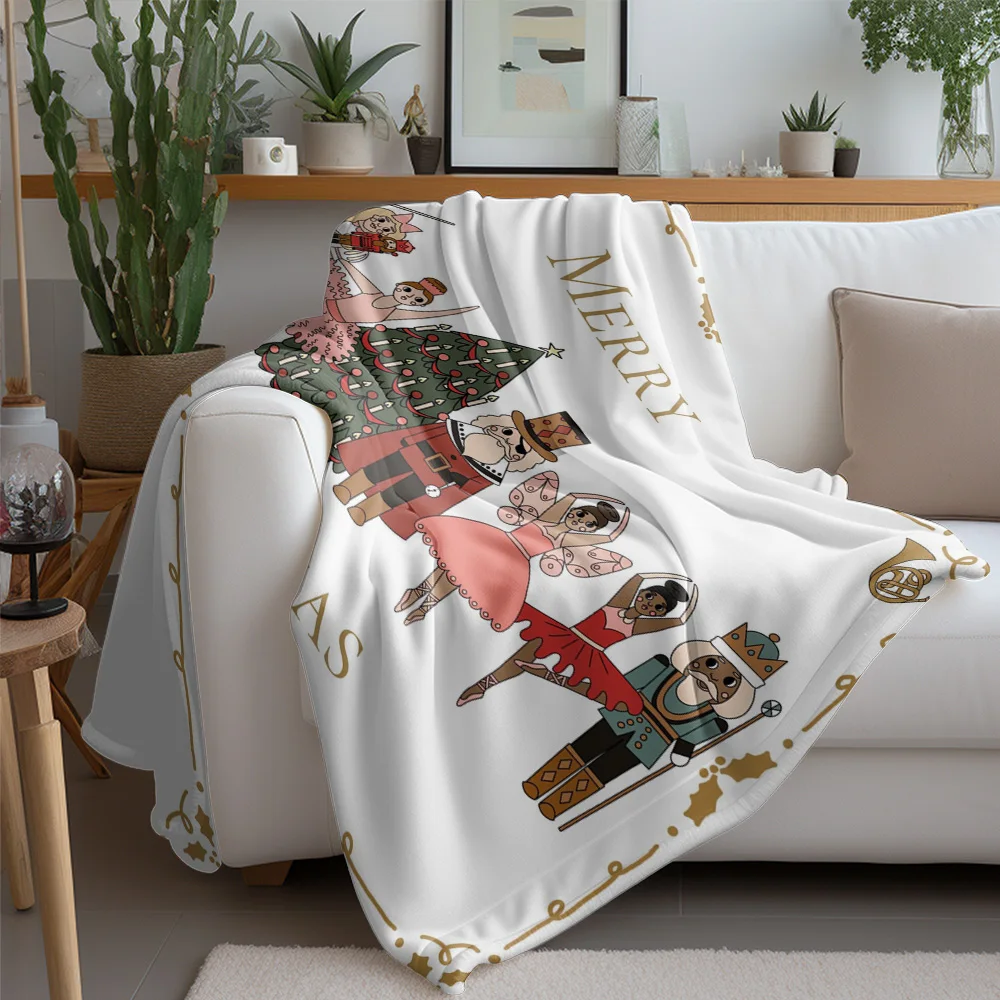 Nutcracker Ballet Christmas Fleece Blanket, White with Gold Holly Design, Character Collection for Elegant Holiday Decor - Image 2