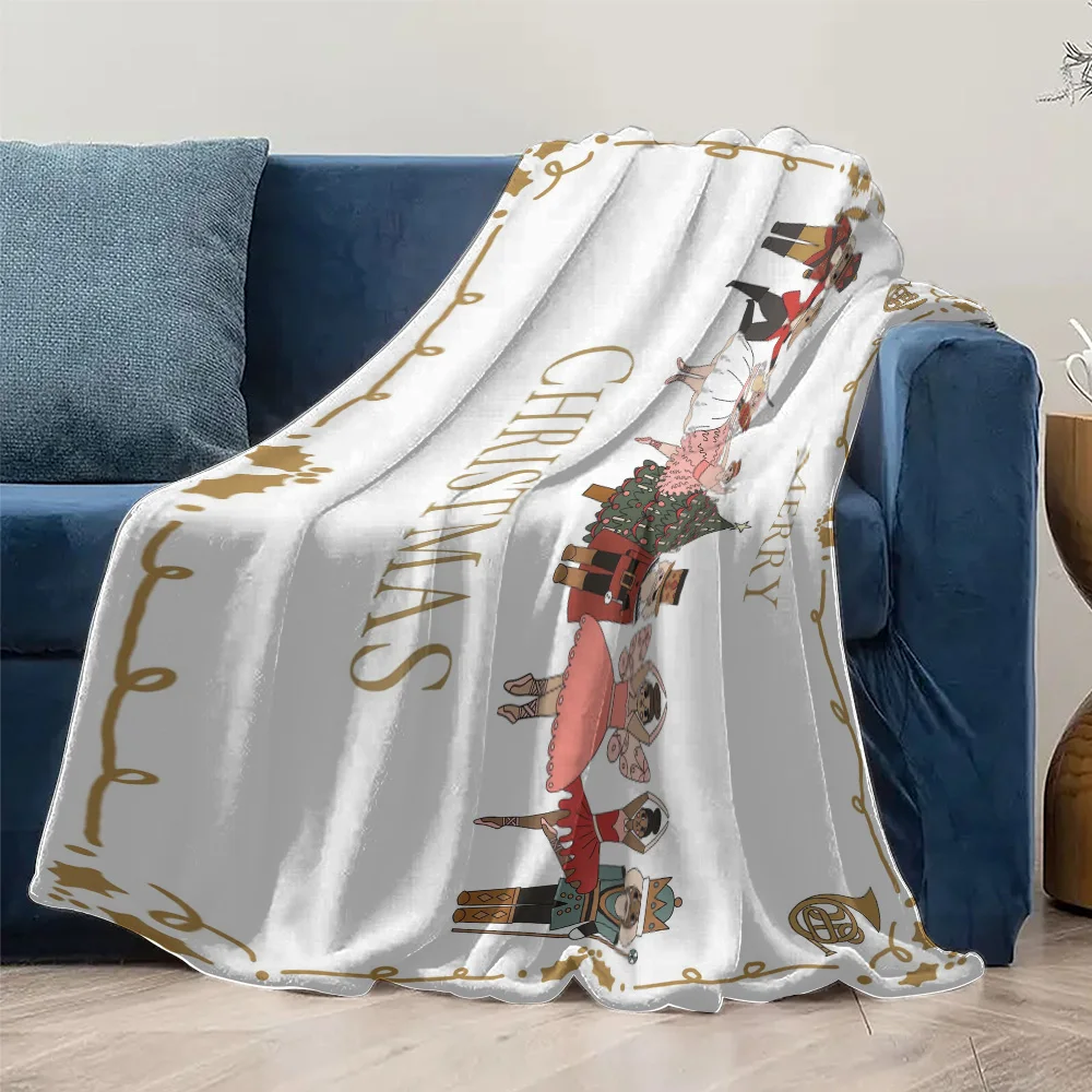 Nutcracker Ballet Christmas Fleece Blanket, White with Gold Holly Design, Character Collection for Elegant Holiday Decor - Image 5