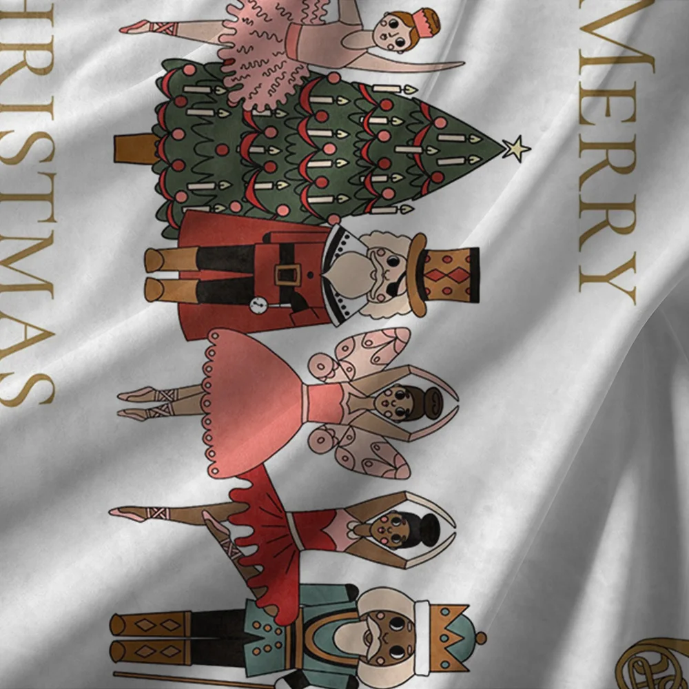 Nutcracker Ballet Christmas Fleece Blanket, White with Gold Holly Design, Character Collection for Elegant Holiday Decor - Image 3