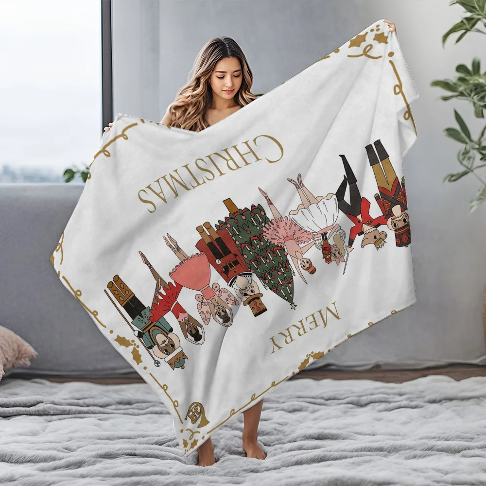 Nutcracker Ballet Christmas Fleece Blanket, White with Gold Holly Design, Character Collection for Elegant Holiday Decor - Image 4