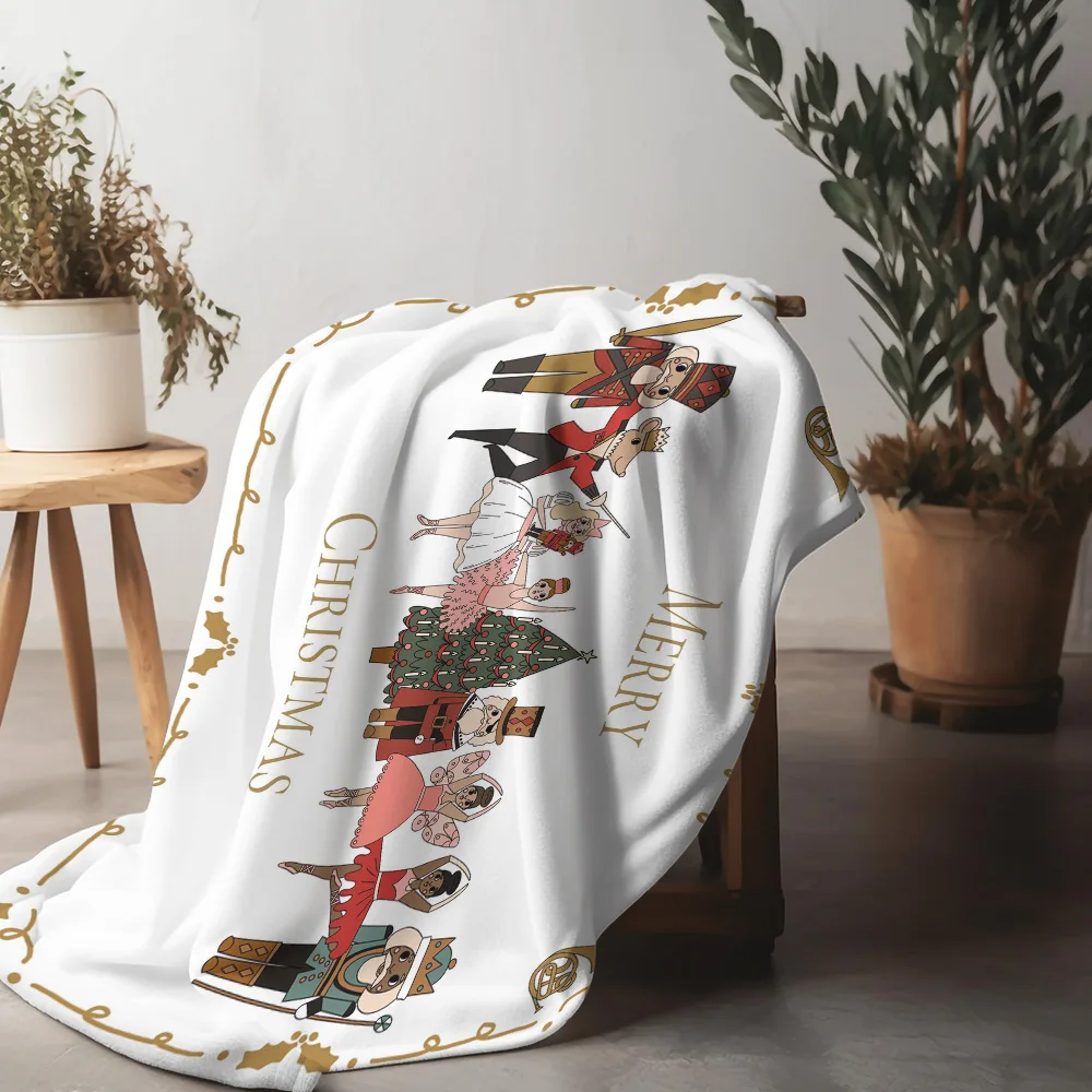 Nutcracker Ballet Christmas Fleece Blanket, White with Gold Holly Design, Character Collection for Elegant Holiday Decor - Image 6