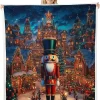Nutcracker Blanket Merry Christmas Throw Blanket for Kids Teens Adults Modern House Building Polyester Soft Fleece Blanket Happy