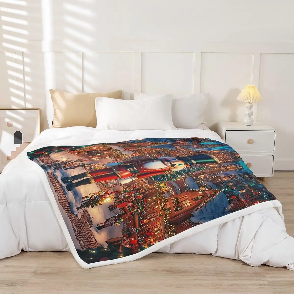Nutcracker Blanket Merry Christmas Throw Blanket for Kids Teens Adults Modern House Building Polyester Soft Fleece Blanket Happy - Image 2