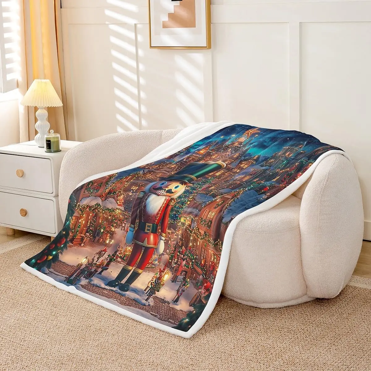 Nutcracker Blanket Merry Christmas Throw Blanket for Kids Teens Adults Modern House Building Polyester Soft Fleece Blanket Happy - Image 3