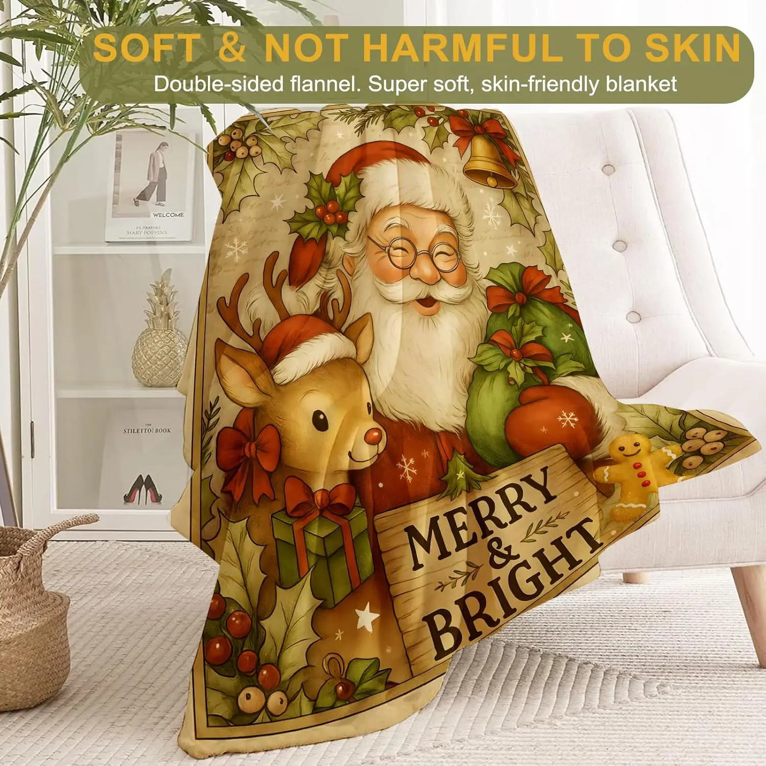 Nutcracker Christmas Decorative Blanket, Soldier Snowman Gingerbread Print Throw Decoration, Soft Flannel Winter Blankets for - Image 5
