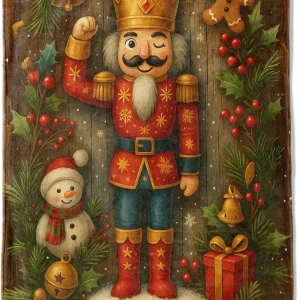 Nutcracker Christmas Decorative Blanket, Soldier Snowman Gingerbread Print Throw Decoration, Soft Flannel Winter Blankets for