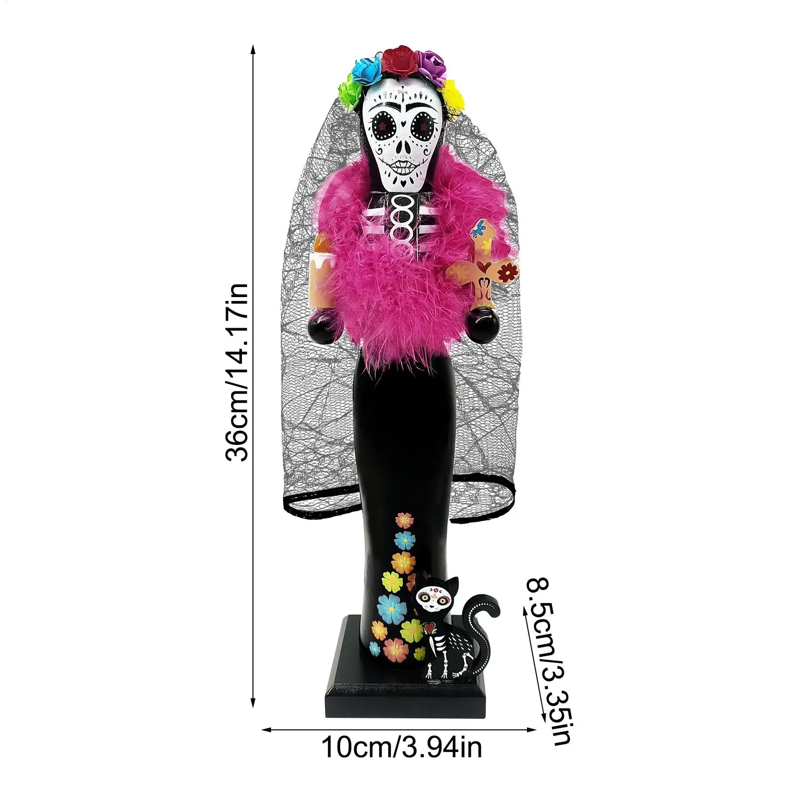 Nutcracker Decoration Day Of The Dead 14 Inch Nutcracker Desk Decor With Cat Wooden Desk Ornament For Display Mantel Home - Image 5