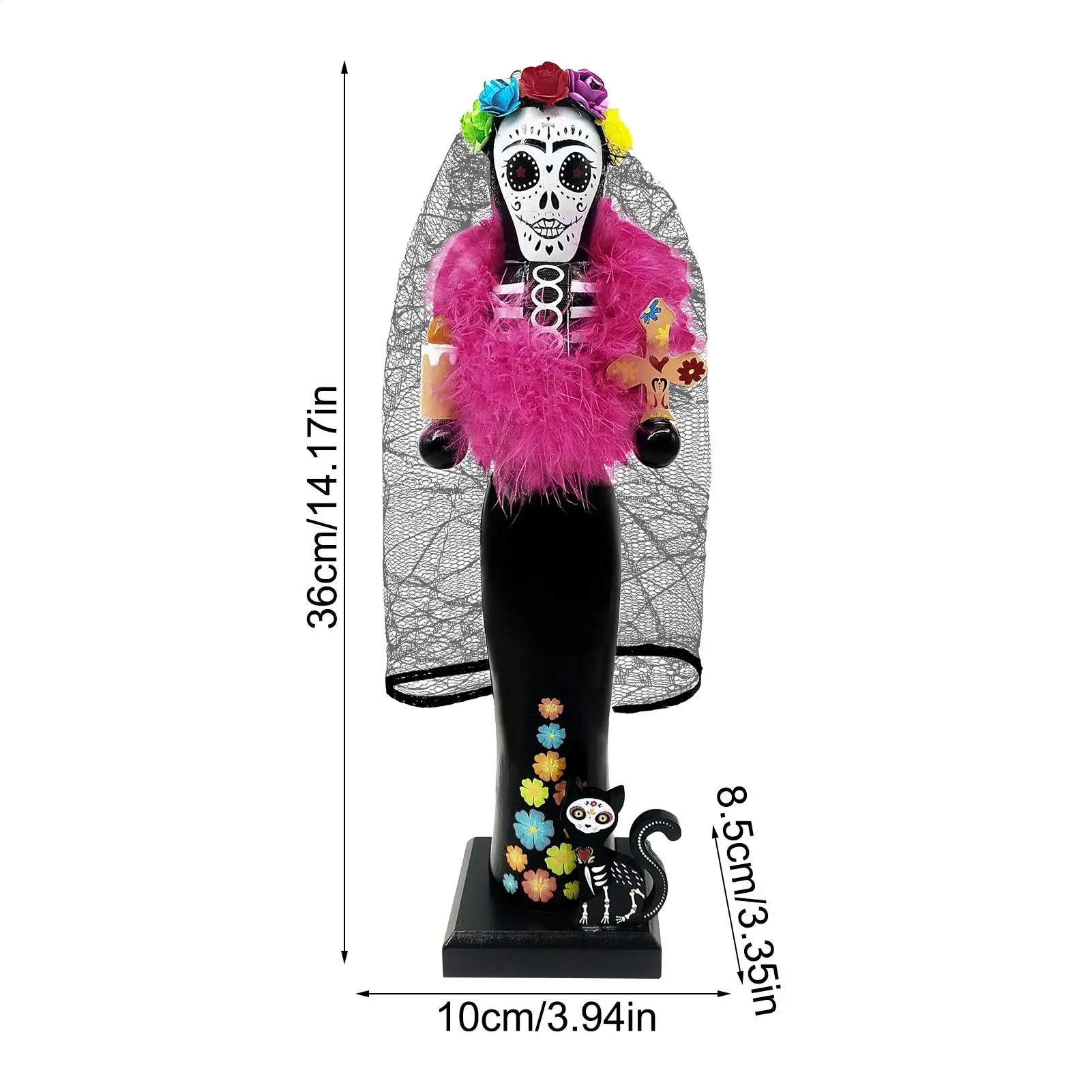 Nutcrackers Figures Day Of The Dead 14 Inch Nutcracker Figurine With Cat Wooden Figurine For Halloween Holiday Display Shelf - Image 6