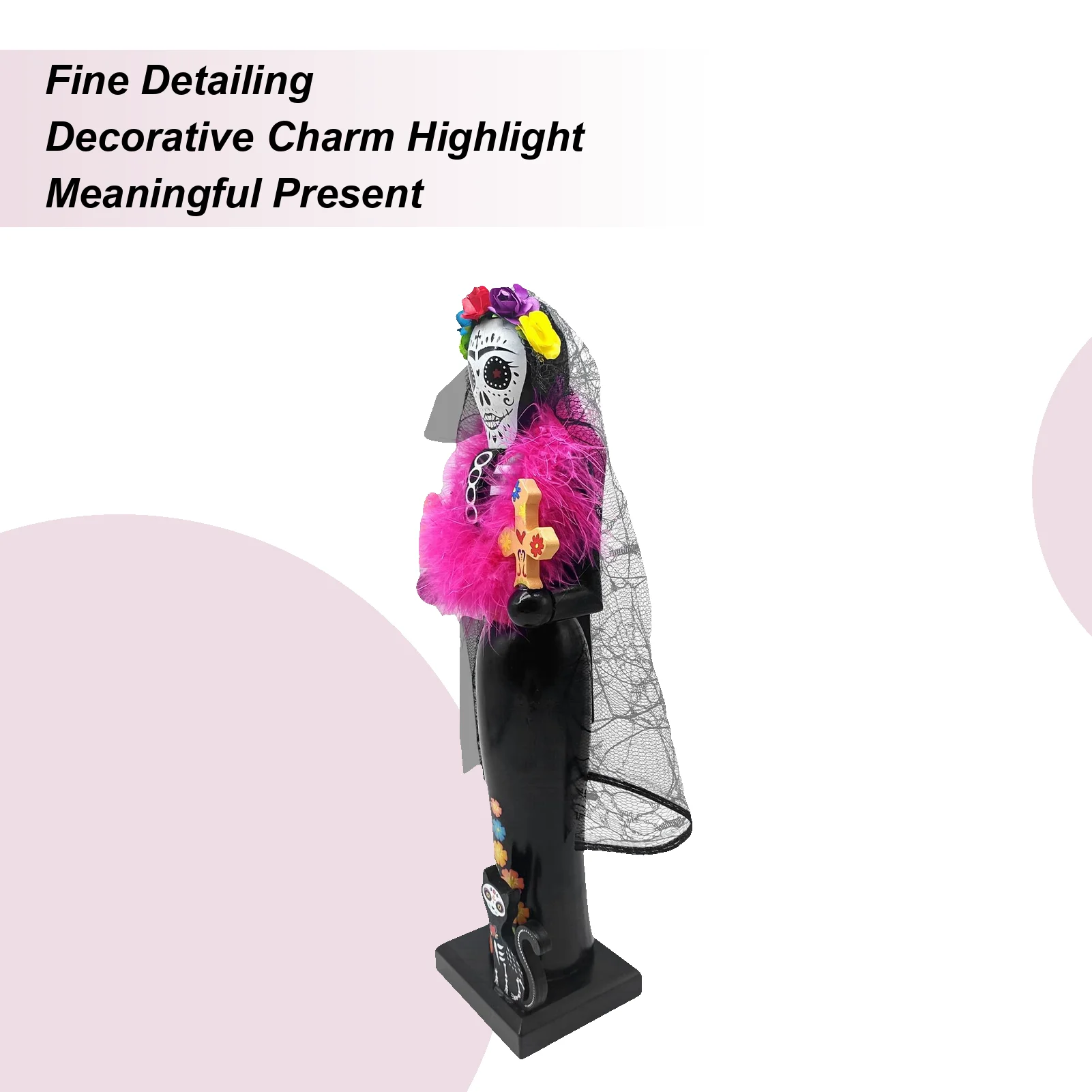 Nutcrackers Figures Day Of The Dead 14 Inch Nutcracker Figurine With Cat Wooden Figurine For Halloween Holiday Display Shelf