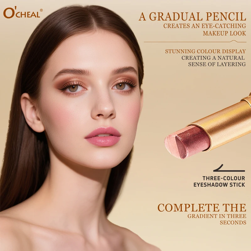 O'CHEAL Three Color Eye Shadow Stick Gradient Delicate Shiny Waterproof Glitter Eye Shadow Waterproof Long-Lasting Eye Cosmetics - Image 5