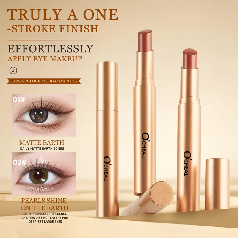 O'CHEAL Three Color Eye Shadow Stick Gradient Delicate Shiny Waterproof Glitter Eye Shadow Waterproof Long-Lasting Eye Cosmetics - Image 3