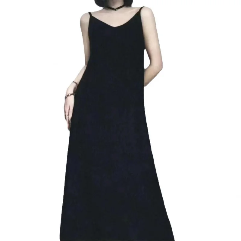 Original Black White Chiba Pleated Suspender Fashion Slimming Dress Women's Casual All-Match Loose Drooping Dress - Image 5
