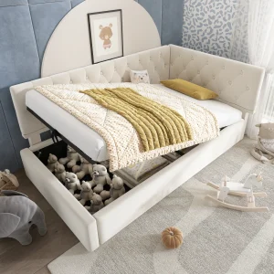PINGGO Upholstered Daybed Bed with Storage 3FT Single Sofa Bed 90x190cm Ottoman Hydraulic Metal Slatted Frame (No Mattress)