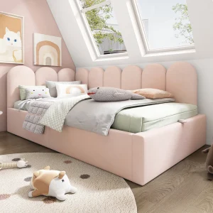 PINGGO Upholstered Daybed Sofa Bed Storage Hydraulic Ottoman Frame 3FT Single Velvet Metal Slatted No Mattress