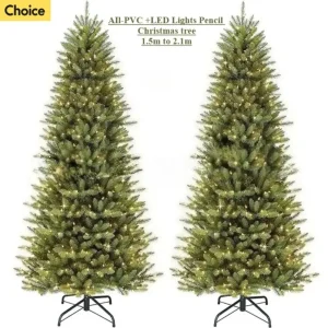 PVC Artificial Christmas Tree with LED Lights Pencil Christmas Tree 150/180/210cm Home Decoration Christmas Party Decorations