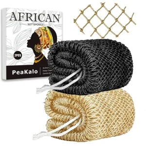 PeaKalo Authentic African Net Sponge-2Pcs Exfoliating Bath Shower Loofah Sponge, Gentle Back Scrubber for All Skin Types,Durable