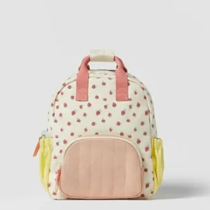 Personalized Embroidered Strawberry Kid Backpack Canvas Dopamine Print Colorful Schoolbag Cotton Baby Bag