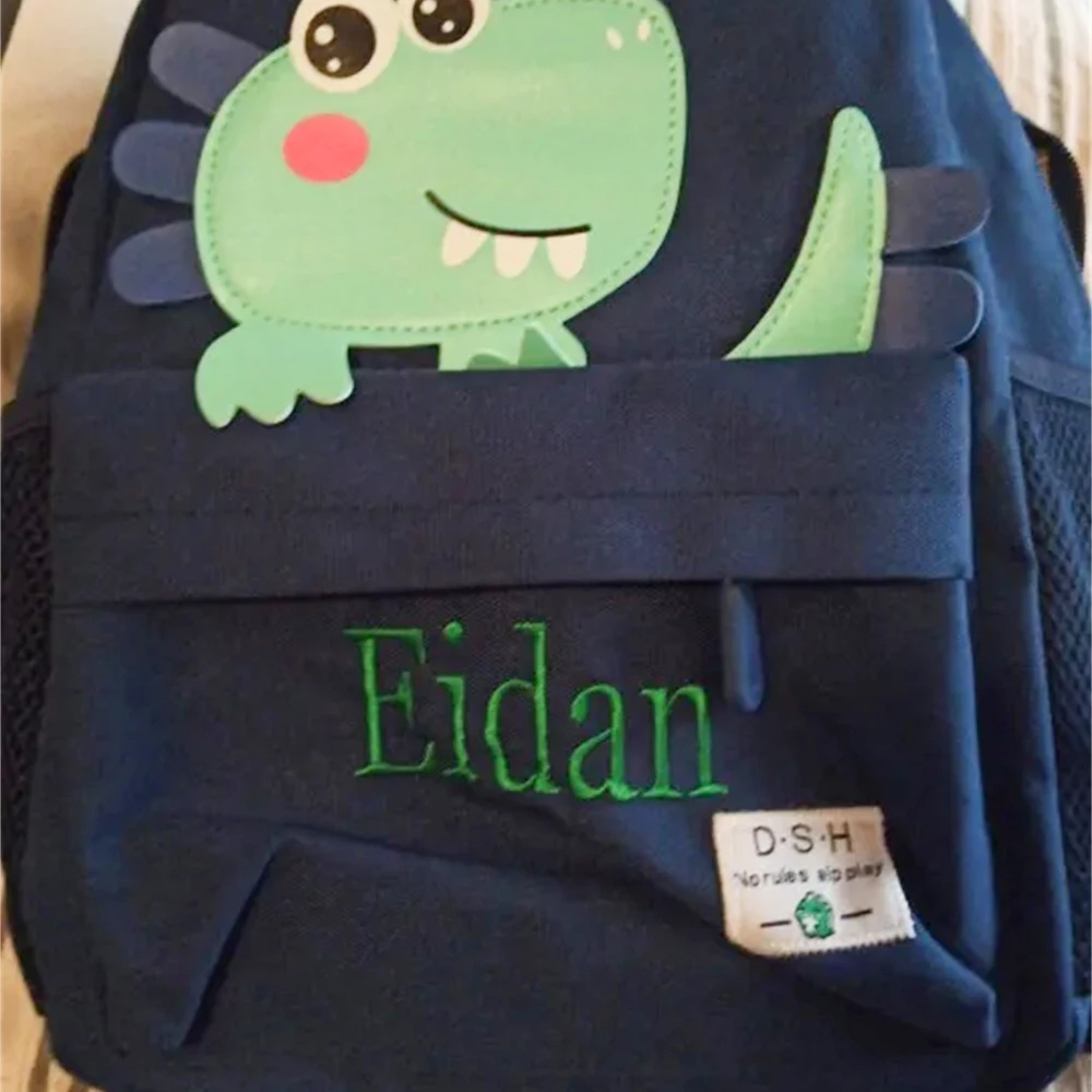 Personalized Name Little Dinosaur Backpack Cartoon Cute Kids Schoolbag Custom Embroidered Name Outgoing Boys Girls Snackbags - Image 2