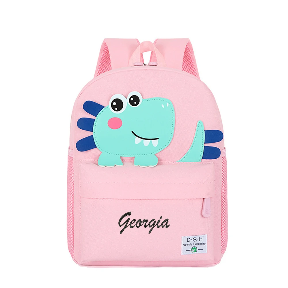 Personalized Name Little Dinosaur Backpack Cartoon Cute Kids Schoolbag Custom Embroidered Name Outgoing Boys Girls Snackbags - Image 3