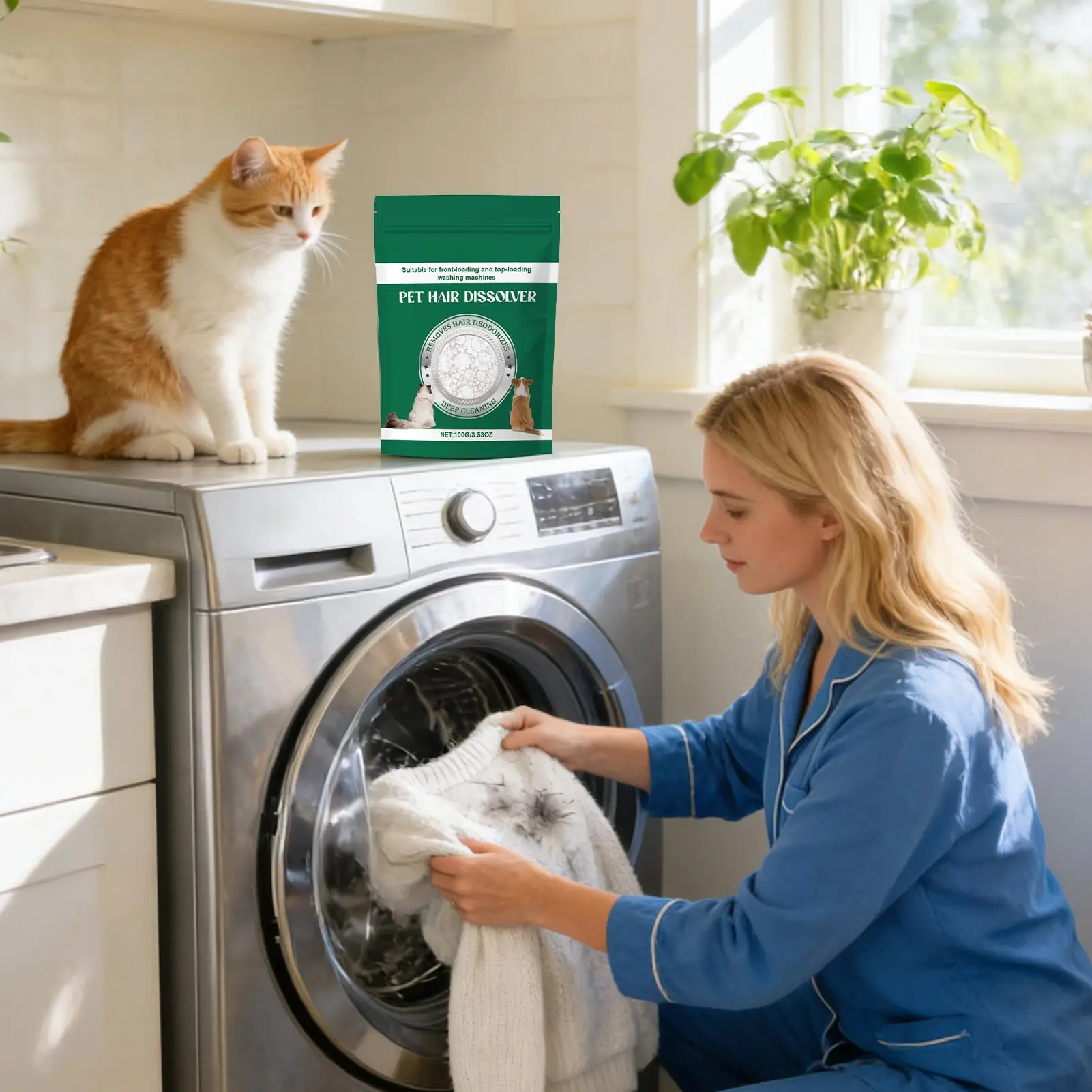 Pet Hair Remover Powder Laundry Detergent Additive Lint Dissolver for Cat Dog Hair Safe Fabric Softener Clothes Bedding Sofa - Image 2