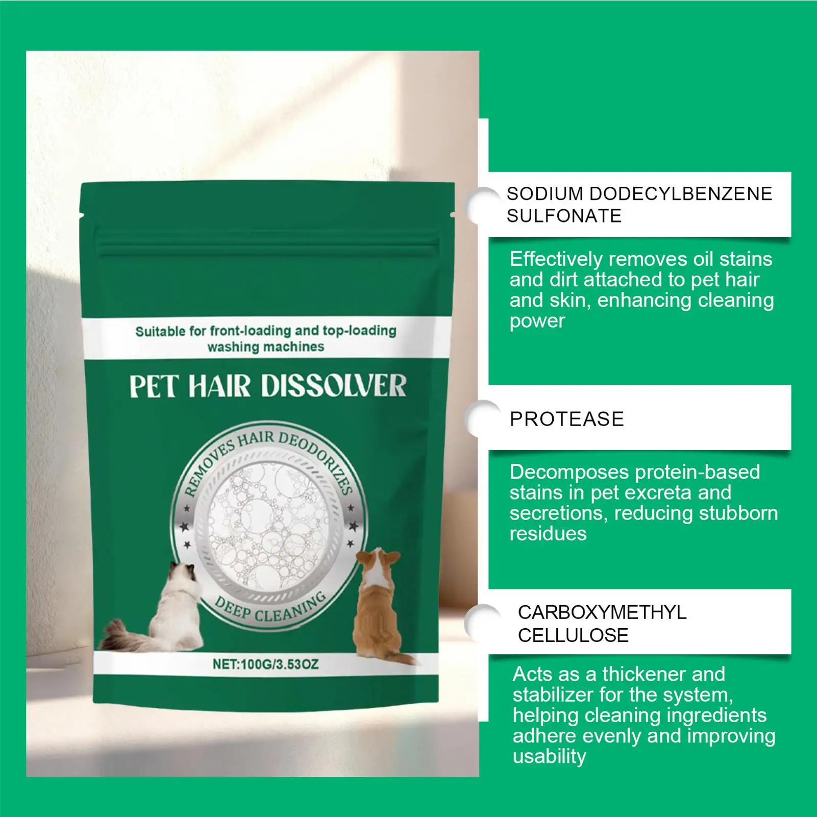 Pet Hair Remover Powder Laundry Detergent Additive Lint Dissolver for Cat Dog Hair Safe Fabric Softener Clothes Bedding Sofa - Image 4