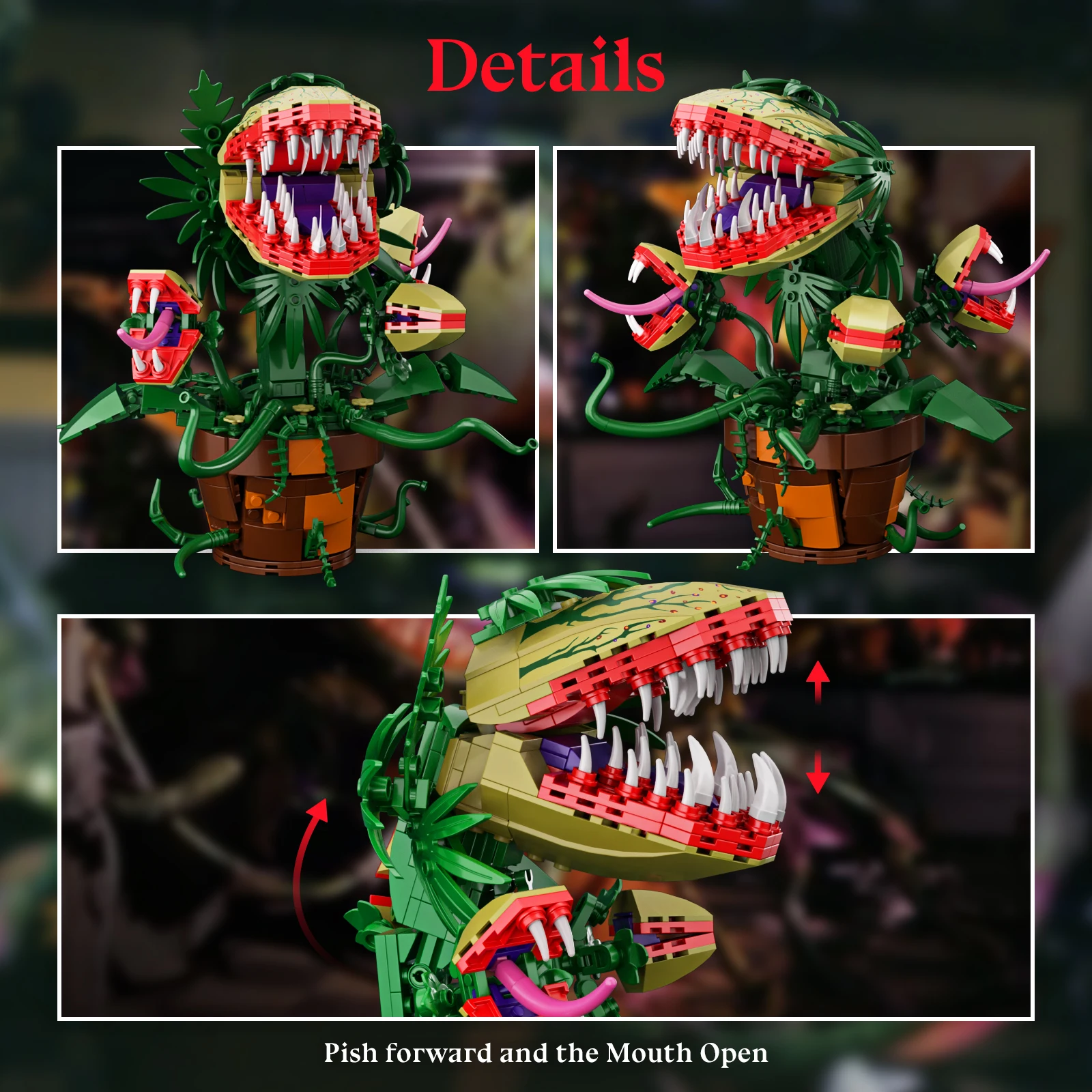 Piranha Plant Audrey II 2 Building Blocks Set Horrors Flower Shop Decoration Halloween Christmas Gift for Tv Film Fans(629PCS) - Image 6