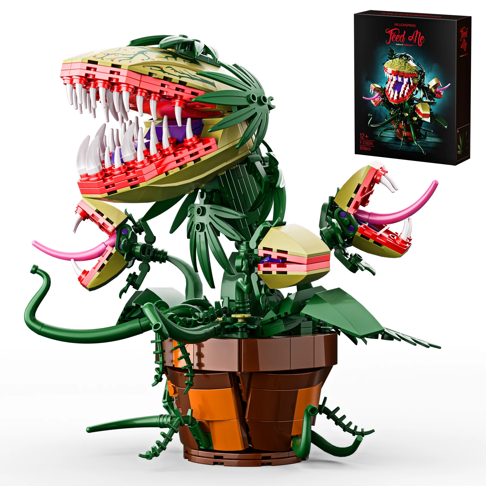 Piranha Plant Audrey II 2 Building Blocks Set Horrors Flower Shop Decoration Halloween Christmas Gift for Tv Film Fans(629PCS)