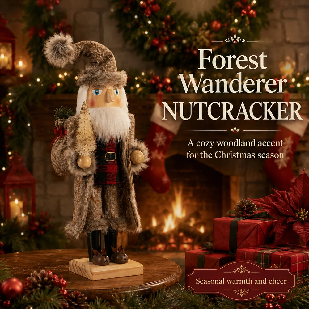 Plush Nutcracker Figurine 38cm Wooden Hand-Painted Figurines Home Decor for Mantel Shelf Holiday Xmas for Friends Gift - Image 2
