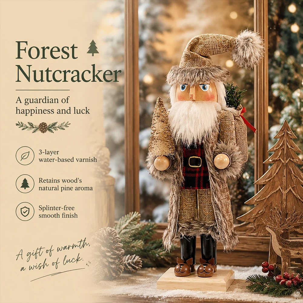 Plush Nutcracker Figurine 38cm Wooden Hand-Painted Figurines Home Decor for Mantel Shelf Holiday Xmas for Friends Gift - Image 5