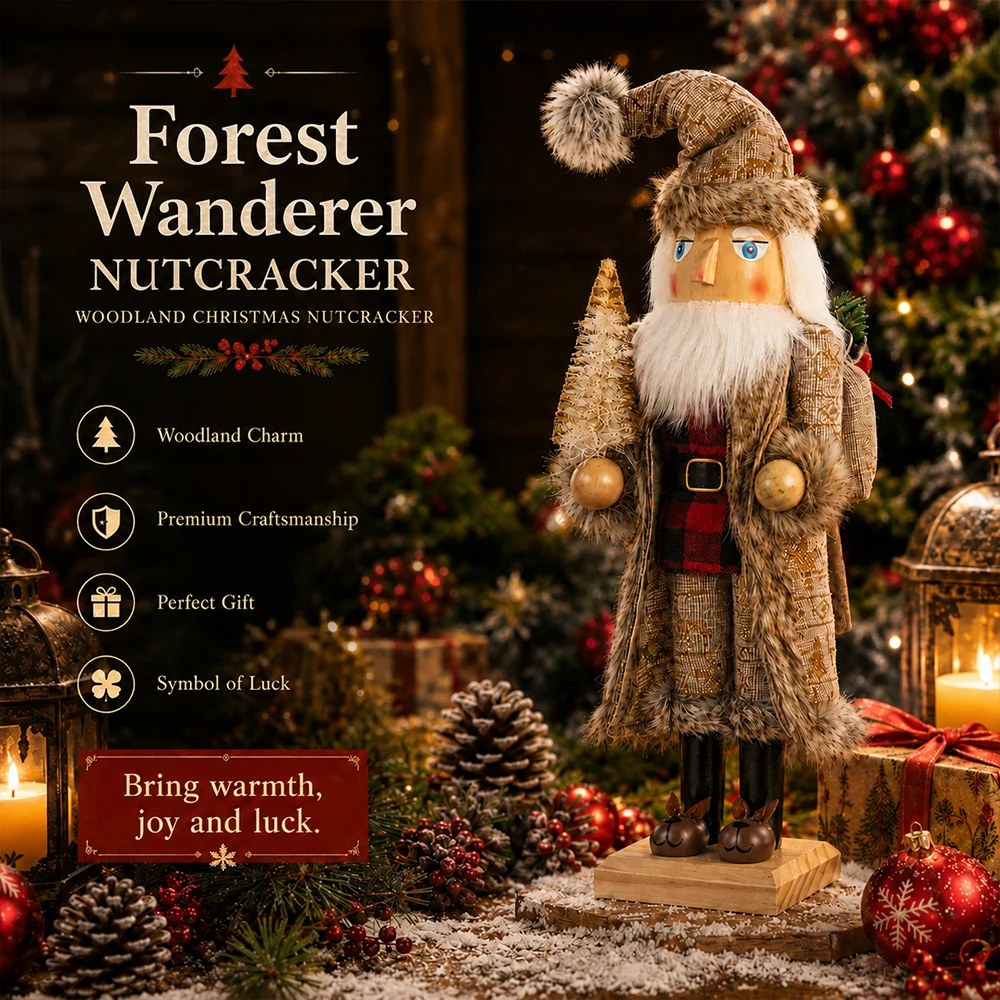 Plush Nutcracker Figurine 38cm Wooden Hand-Painted Figurines Home Decor for Mantel Shelf Holiday Xmas for Friends Gift - Image 3