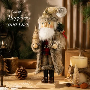 Plush Nutcracker Figurine 38cm Wooden Hand-Painted Figurines Home Decor for Mantel Shelf Holiday Xmas for Friends Gift