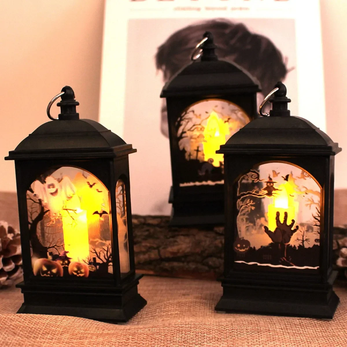 Portable Pumpkin Ghost Castle Lantern Lamp Hanging LED Jack-O-Lanterns Halloween Decoration Party Flame Haunted House Props Gift - Image 2