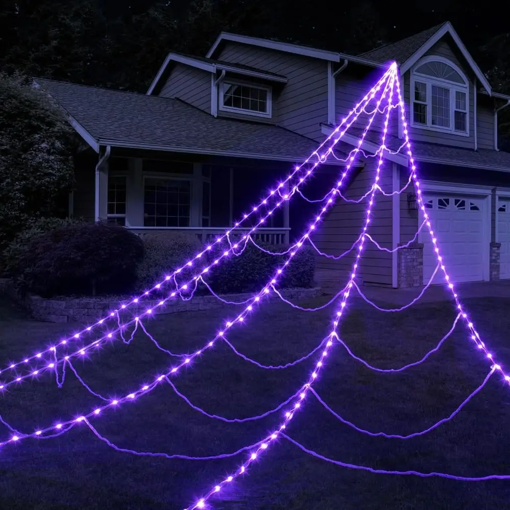 Practical 8 Modes Halloween Spider Web Lights Waterproof 250 LEDs LED Spider Net 5m Big Scary Giant Spider Party - Image 4