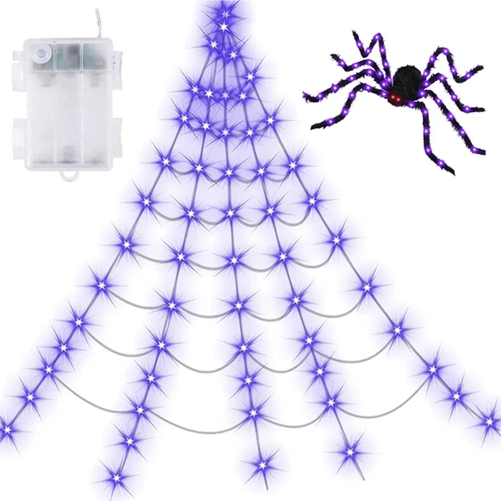 Practical 8 Modes Halloween Spider Web Lights Waterproof 250 LEDs LED Spider Net 5m Big Scary Giant Spider Party - Image 5