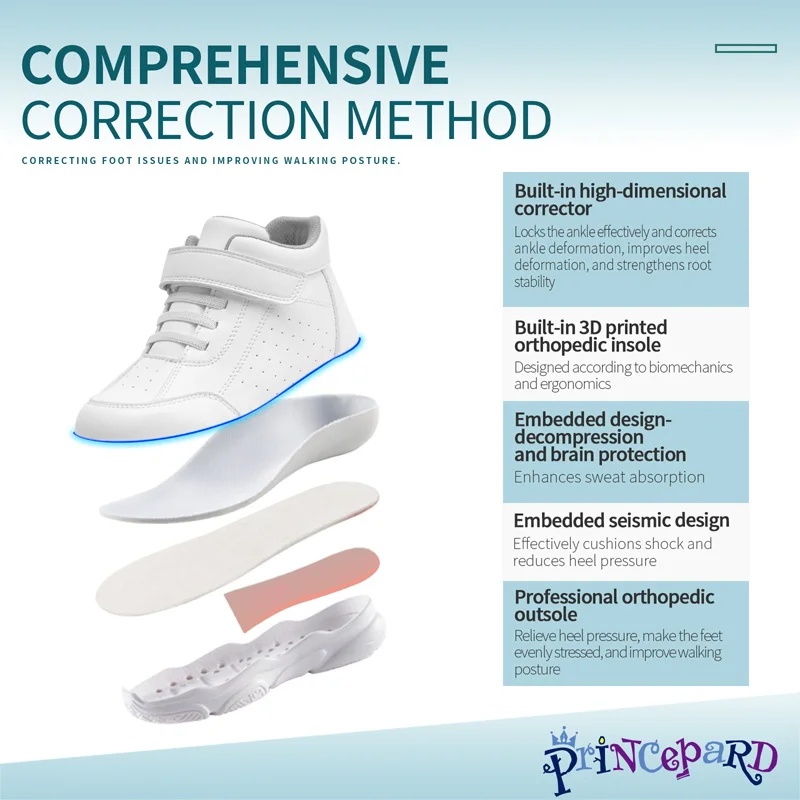 Princepard Orthopedic Kid Sneakers White Color Back to School Children's Casual Shoes for Girls Boys with High Top Arch Support - Image 3