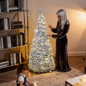 Pull Up Christmas Tree Artificial Foldable Home Decor Without Lights Portable Christmas Tree for Thanksgiving Holiday Party