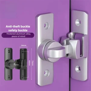 Punch-Free Surface-Mounted Sliding Door Lock Bolt, Anti-Theft Security Latch Fastener for Bathroom, Hotel and Household Rooms