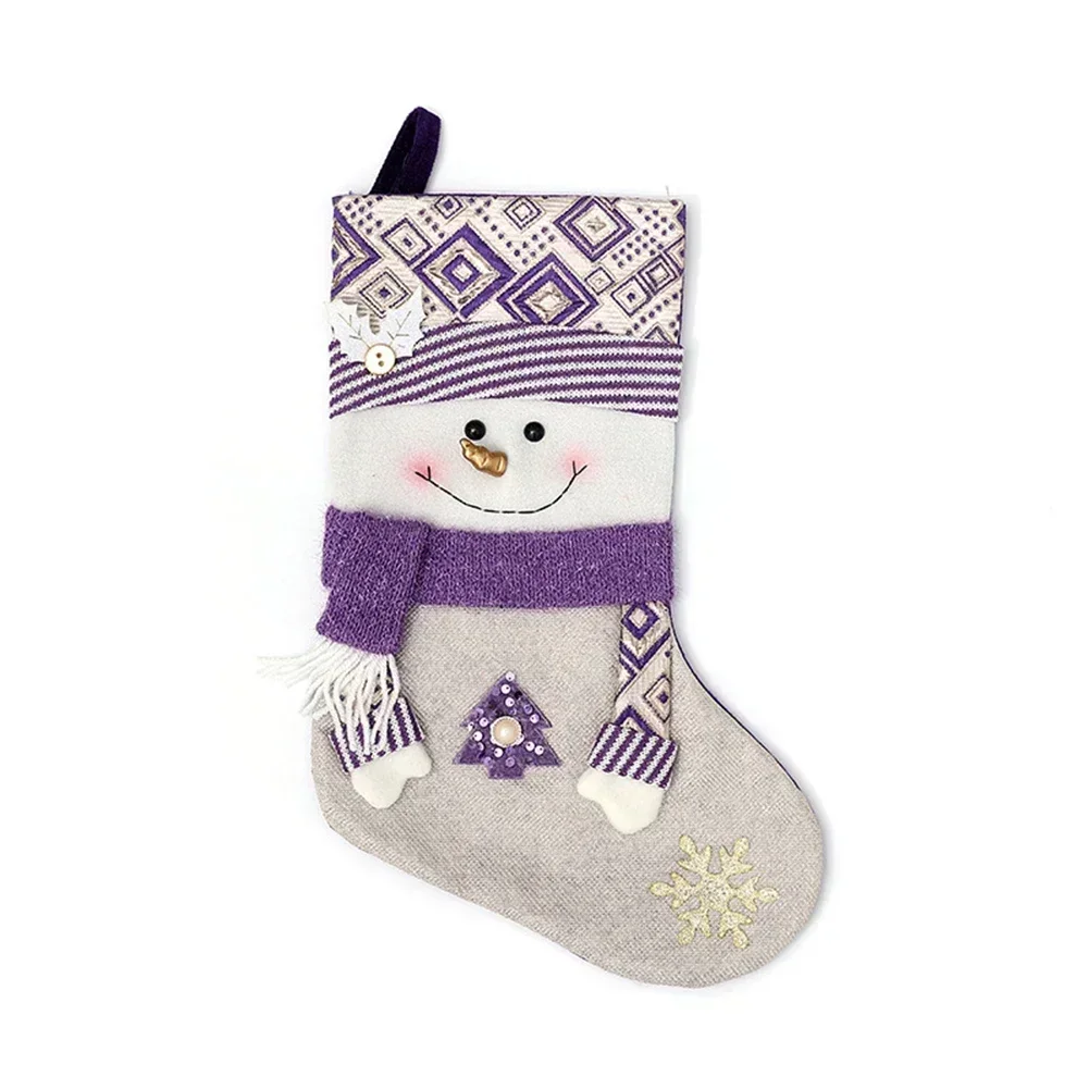 Purple Christmas Socks Santa Claus Pattern Decorative Stockings For Holiday Home And Store Decoration Large 45cm - Image 2