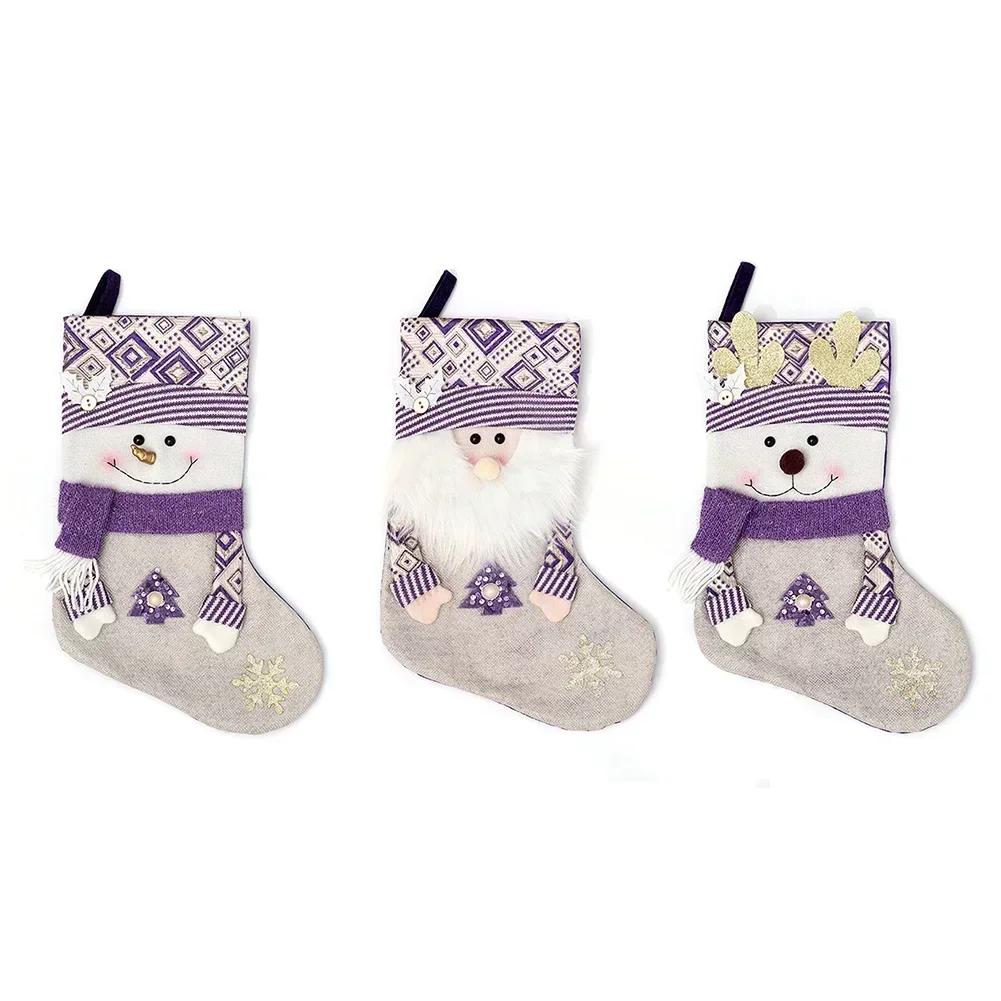 Purple Christmas Socks Santa Claus Pattern Decorative Stockings For Holiday Home And Store Decoration Large 45cm - Image 4