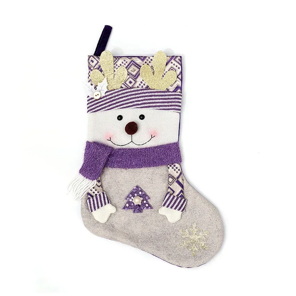 Purple Christmas Socks Santa Claus Pattern Decorative Stockings For Holiday Home And Store Decoration Large 45cm - Image 3