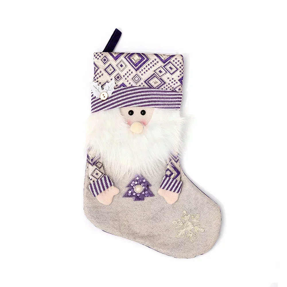 Purple Christmas Socks Santa Claus Pattern Decorative Stockings For Holiday Home And Store Decoration Large 45cm