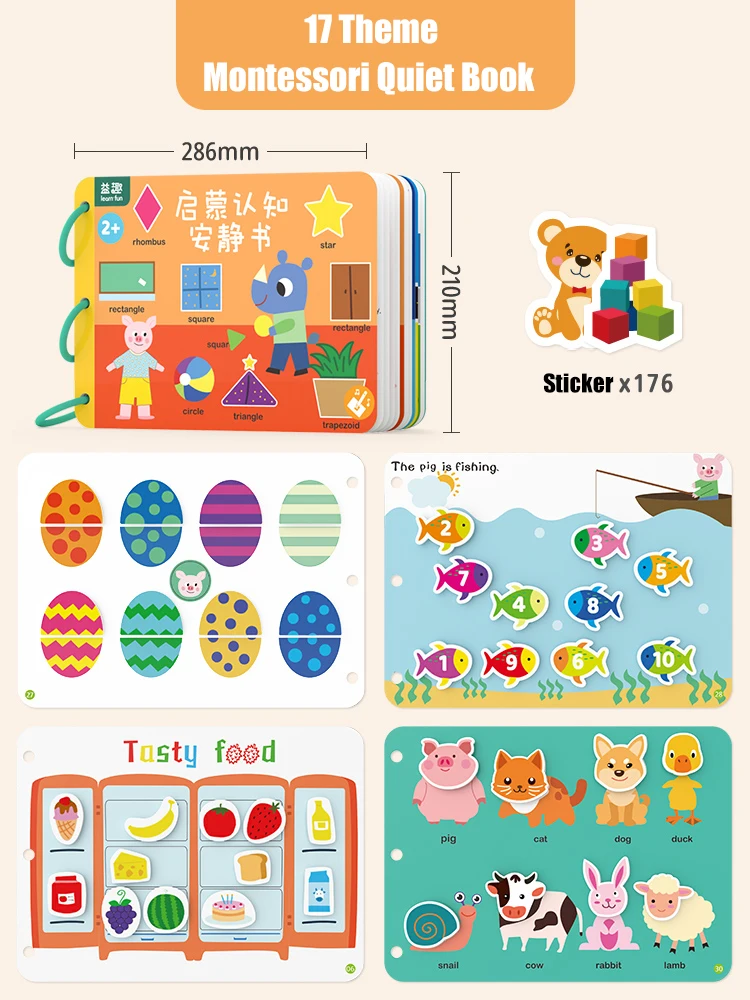 Quiet Book Children Toy My First Busy Kids Book Montessori Mathematical English Paste Sticker Matching Puzzle Game Education Toy - Image 6
