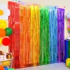 Rainbow Foil Fringe Curtains, 2 Pack Rainbow Party Decorations Tinsel Metallic Streamers Holiday Photo Booth Props Backdrop