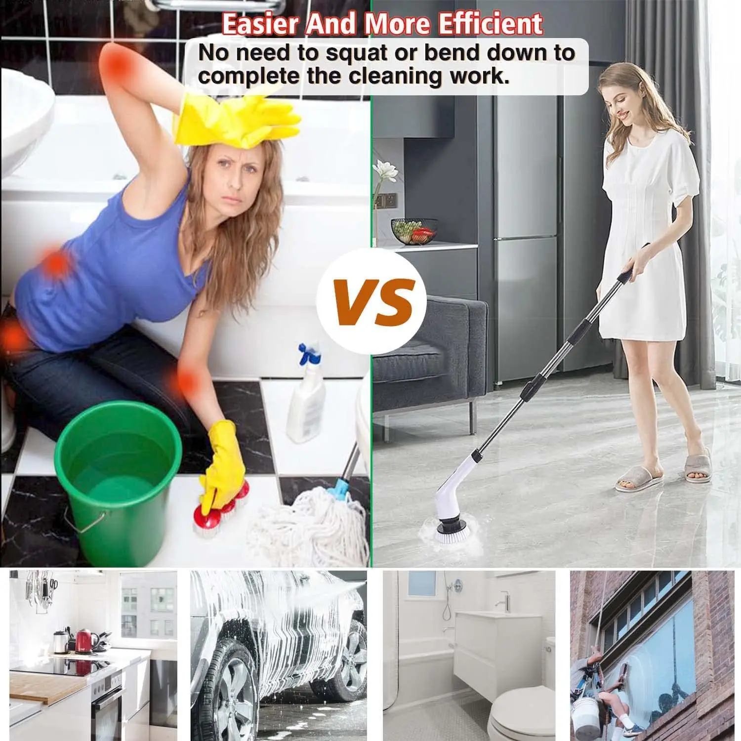 Rechargeable Cordless Electric Spin Scrubber Brush Multipurpose for Bathroom Kitchen Toilet Cleaning Hair - Image 5