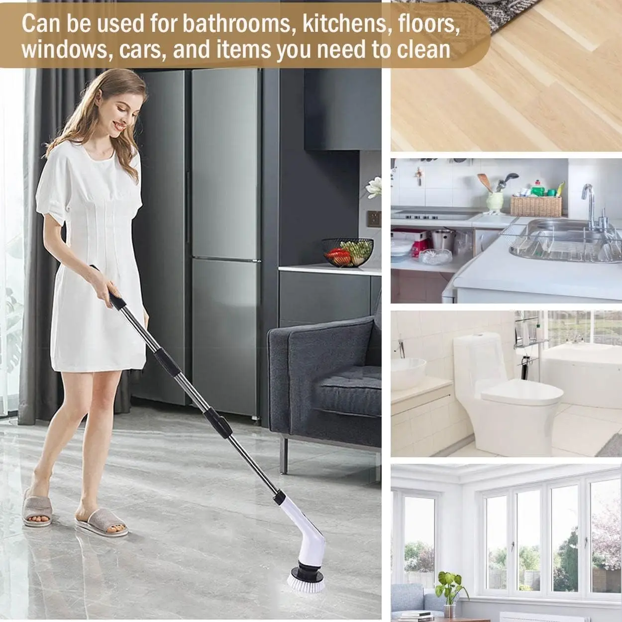 Rechargeable Cordless Electric Spin Scrubber Brush Multipurpose for Bathroom Kitchen Toilet Cleaning Hair - Image 6
