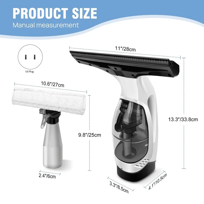 Rechargeable Cordless Window Vacuum Cleaner with Squeegee 150ml Water Tank for Glass Mirror Tile Cleaning Home Use Portable - Image 3