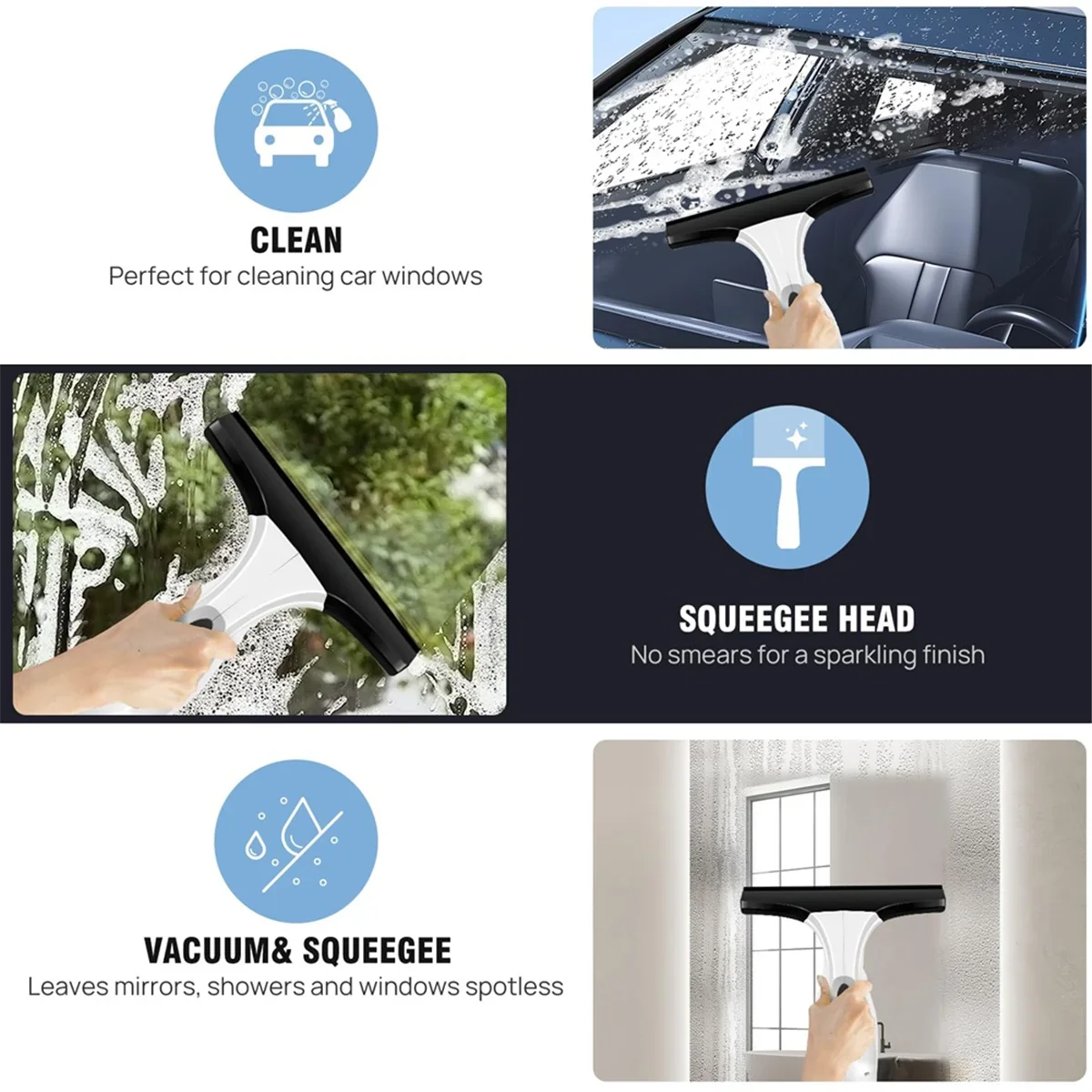 Rechargeable Cordless Window Vacuum Cleaner with Squeegee 150ml Water Tank for Glass Mirror Tile Cleaning Home Use Portable - Image 4