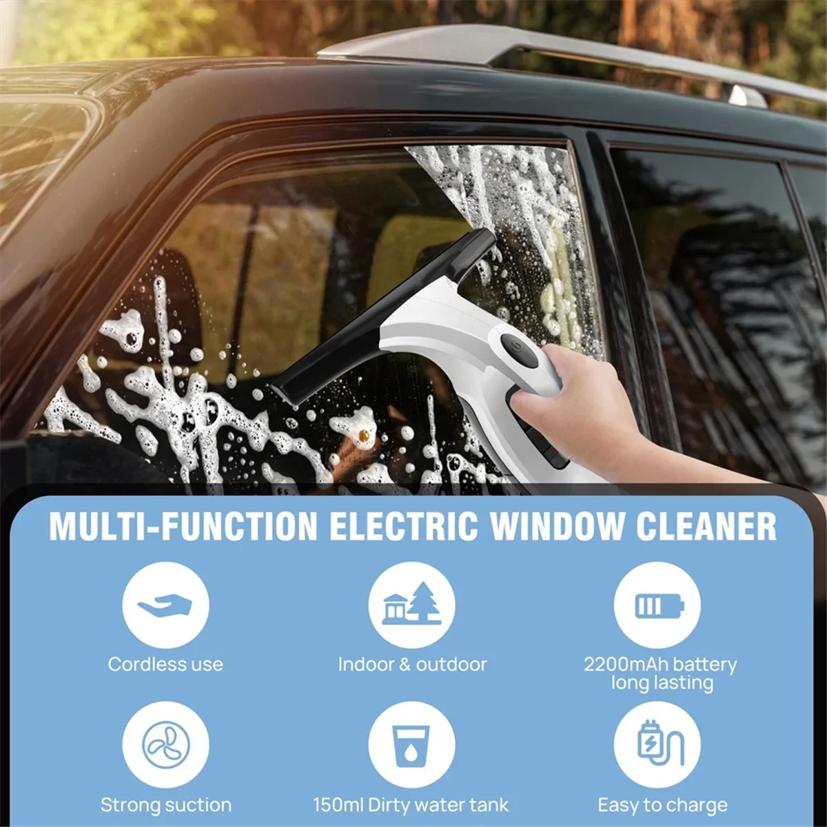Rechargeable Cordless Window Vacuum Cleaner with Squeegee 150ml Water Tank for Glass Mirror Tile Cleaning Home Use Portable - Image 5