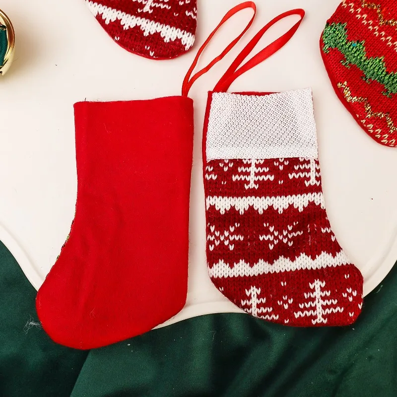 Red Christmas Gifts Stocking Reusable Stripes Hanging Snow Pattern Knitting Ornament Socks Xmas Tree Pendant Gift Holders - Image 5
